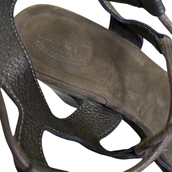 Archer Lace Up Peep Toe Block Heel Sandals Brown Leather Size 38 US 7.5 France - Picture 11 of 13